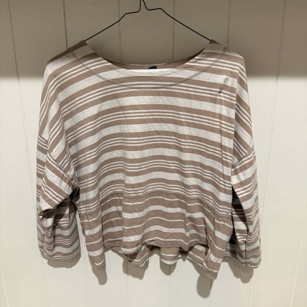 Lizwear Vintage Striped Cotton Long Sleeve Crop Top Size S